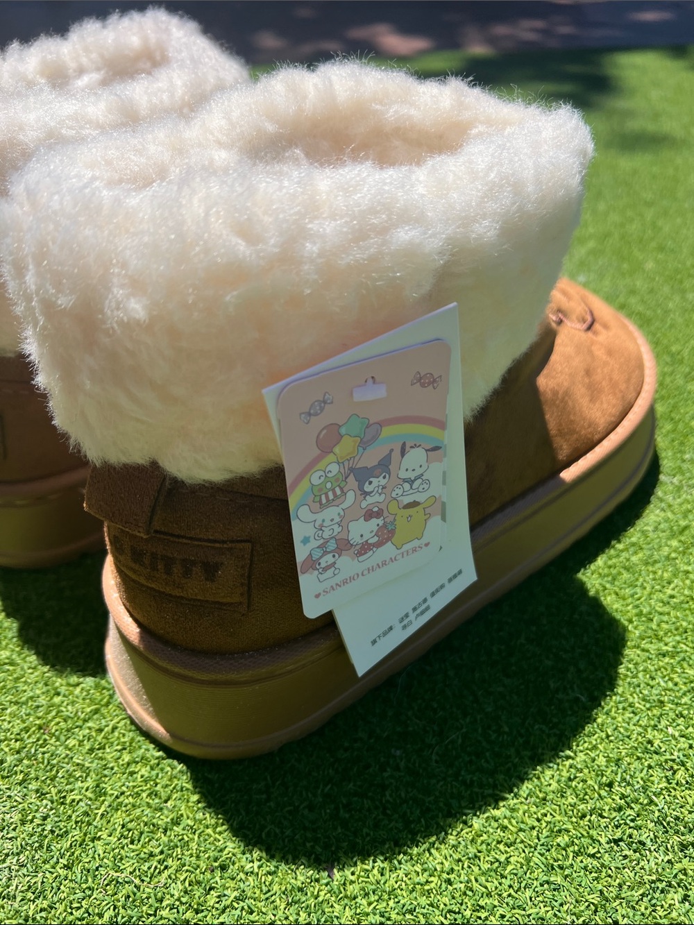 Hello Kitty inspired Brown and Cream Cozy Suede Bootie Slippers - Picture 4 of 5